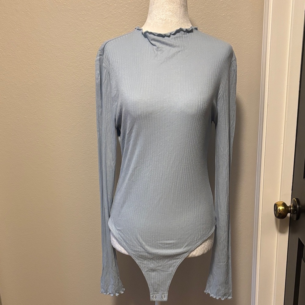 Light Blue Long Sleeve Women's Bodysuit Top